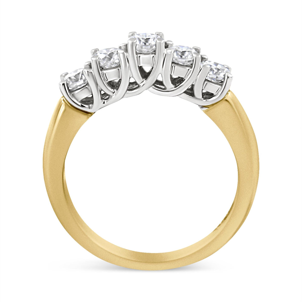 18K Yellow Gold 1.0 Cttw 4 Prong Set Round Cut Diamond Step up 5 Stone Ring Band (F-G Color, SI1-SI2 Clarity) - JackiEaslick