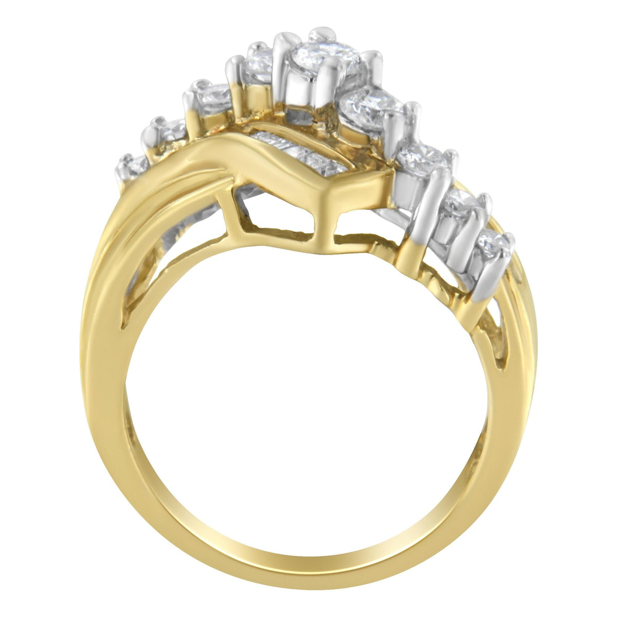 10K Two-Toned Diamond Bypass Ring (1 Cttw, H-I Color, SI2-I1 Clarity) - JackiEaslick