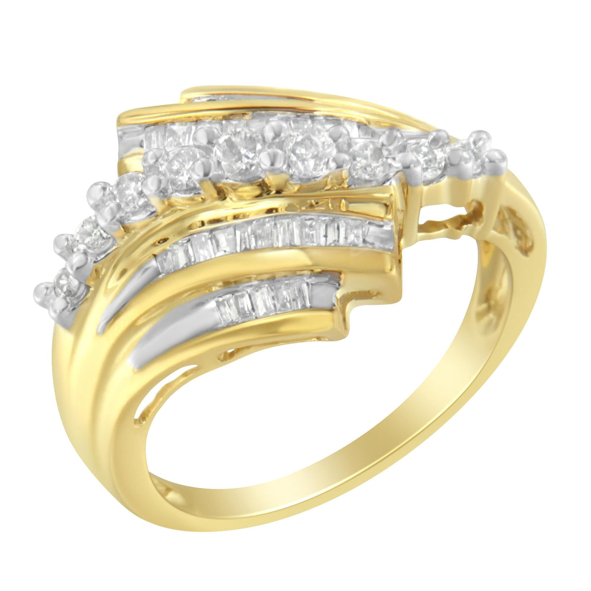 10K Yellow Gold Round and Baguette Diamond-Cut Ring (1/2 Cttw, I-J Color, I1-I2 Clarity) - JackiEaslick
