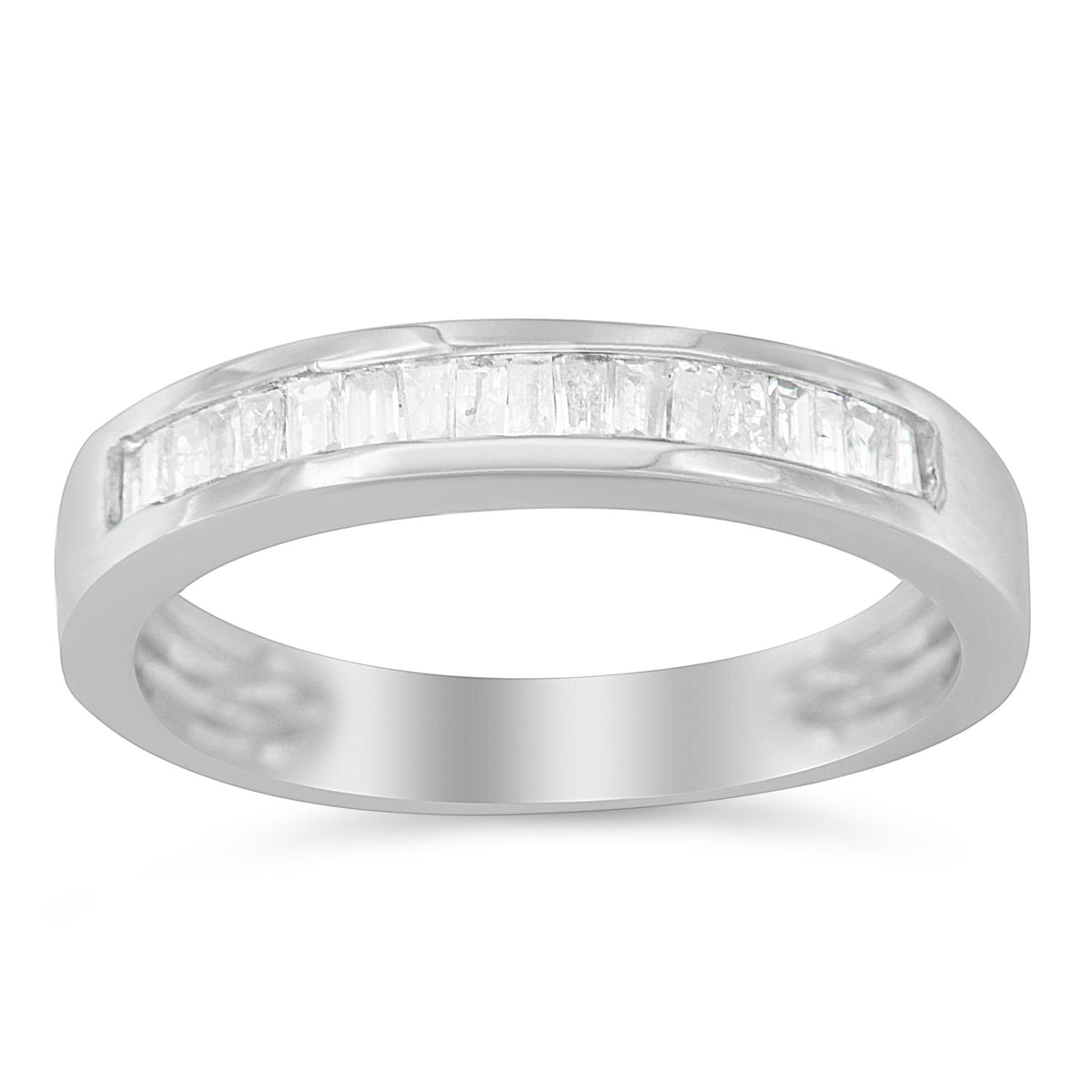 .925 Sterling Silver 1/3 Cttw Baguette Cut Diamond Channel Set Stackable Wedding Ring - JackiEaslick