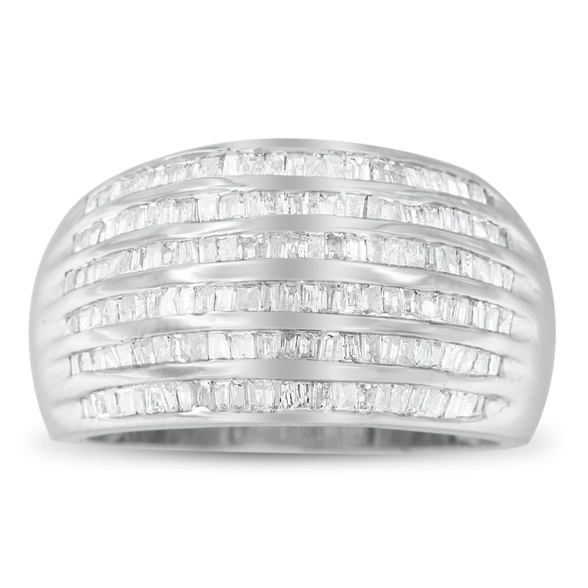 .925 Sterling Silver 1.0 Cttw Baguette-Cut Diamond 6-Row Channel Set Domed Tapered Cocktail Fashion Ring (H-I Color, I2-I3 Clarity) - JackiEaslick