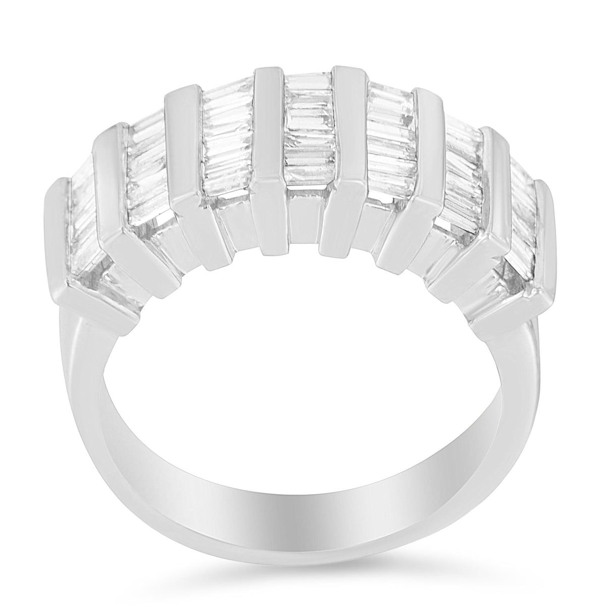 .925 Sterling Silver 1.0 Cttw Baguette Cut Diamond Vertical Channel Fluted Multi-Row Unisex Fashion Wedding Ring (H-I Color, I1-I2 Clarity) - JackiEaslick