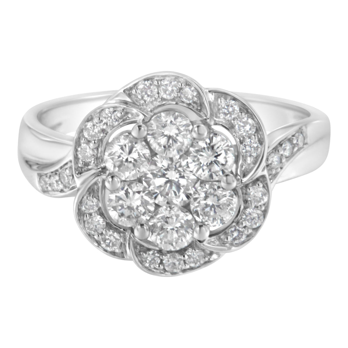 14K White Gold Floral Cluster Diamond Ring (1 Cttw, H-I Color, SI2-I1 Clarity) - JackiEaslick