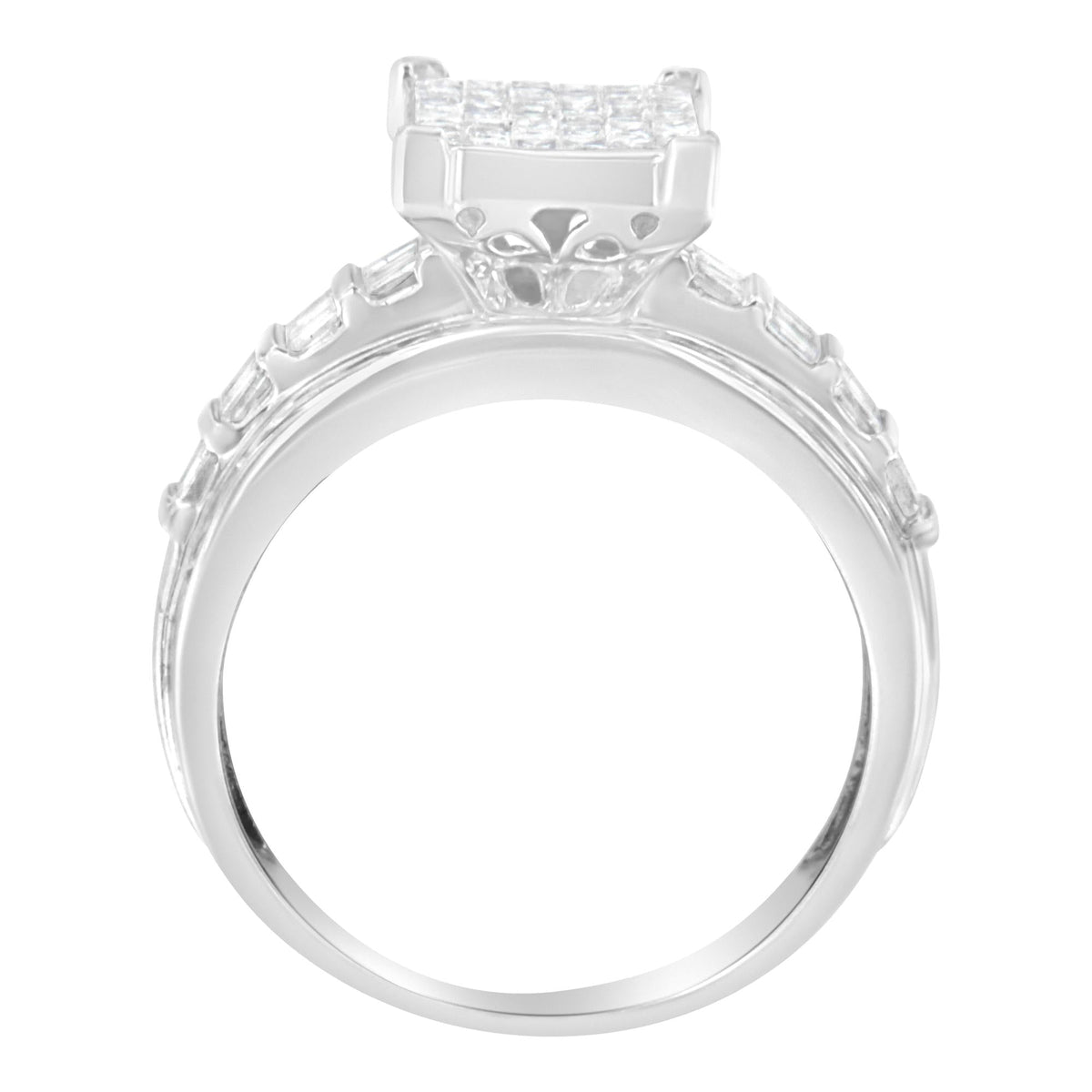 14K White Gold 2.0 Cttw Mixed-Cut Diamond Rectangle Invisible-Set Composite Cluster Ring with Bar- and Channel-Set Band (H-I Color, SI2-I1 Clarity) - JackiEaslick