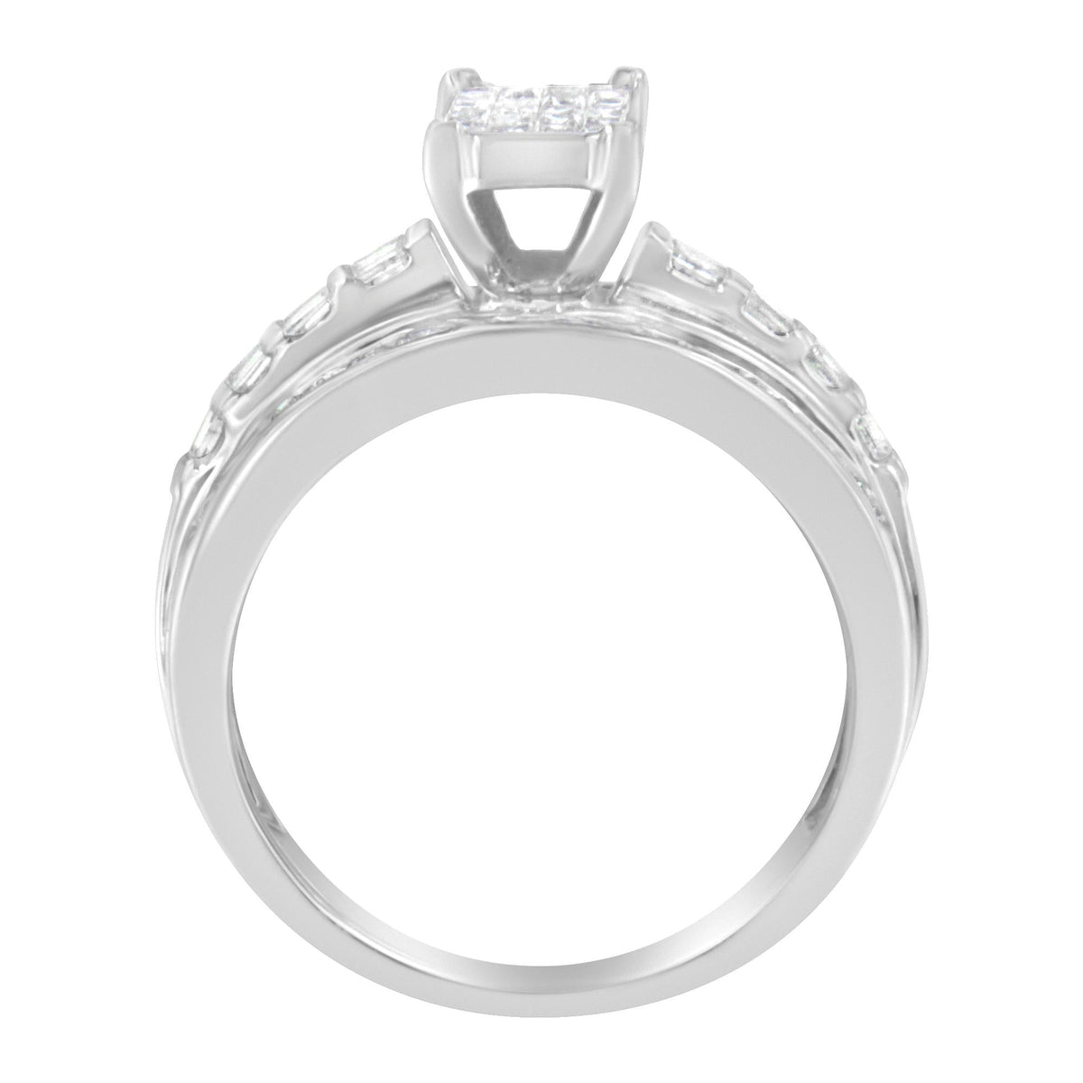 14K White Gold 1.0 Cttw Mixed-Cut Diamond Rectangle Invisible-Set Composite Cluster Ring with Bar- and Channel-Set Band (H-I Color, SI2-I1 Clarity) - JackiEaslick
