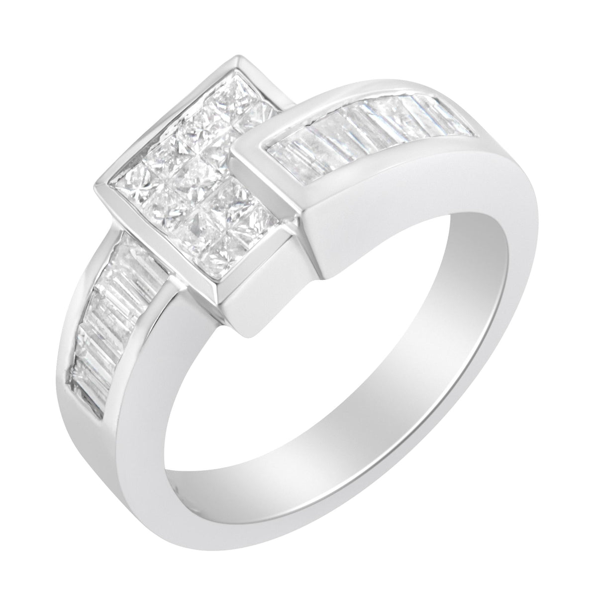 14K White Gold Princess and Baguette-cut Diamond Ring (1 1/3 Cttw, G-H Color, SI2-I1 Clarity) - JackiEaslick