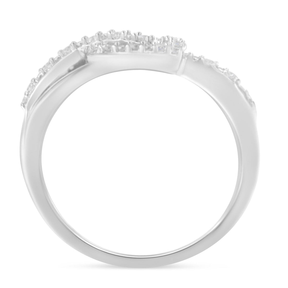 .925 Sterling Silver 1/8 Cttw Diamond Open Heart Leaf Curvy Bypass Accent Fashion or Promise Ring (I-J Color, I2-I3 Clarity) - JackiEaslick