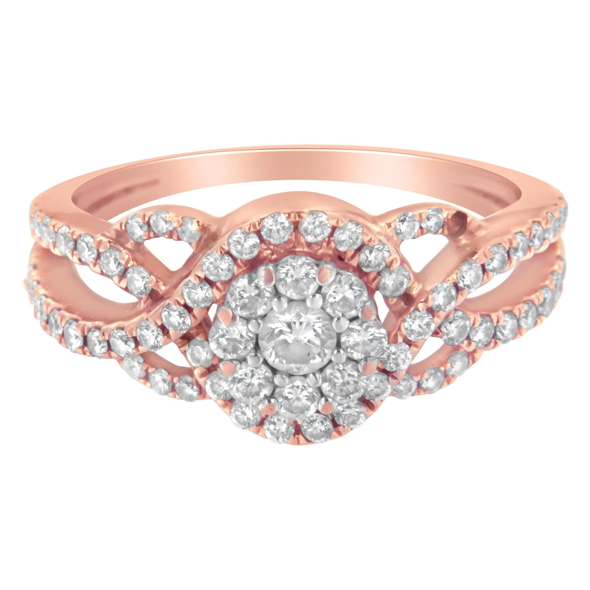 10K Rose Gold 3/4 Cttw Diamond Floral Cluster Head and Twisted Shank Cocktail  Ring (H-I Color, SI1-SI2 Clarity)- - JackiEaslick
