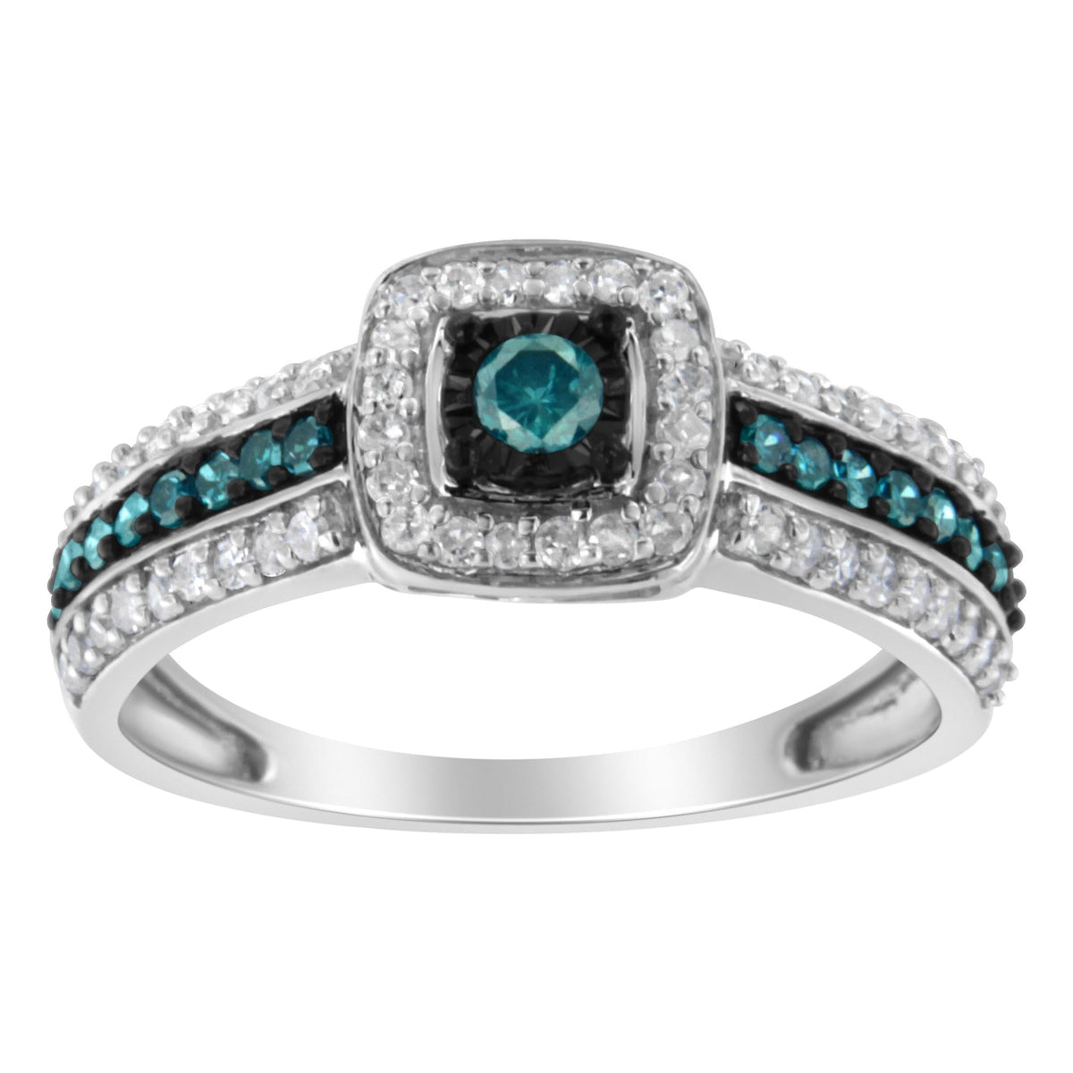 .925 Sterling Silver Treated Blue Miracle-Set Diamond Engagement Ring (1/2 Cttw, J-K Color, I1-I2 Clarity) - JackiEaslick