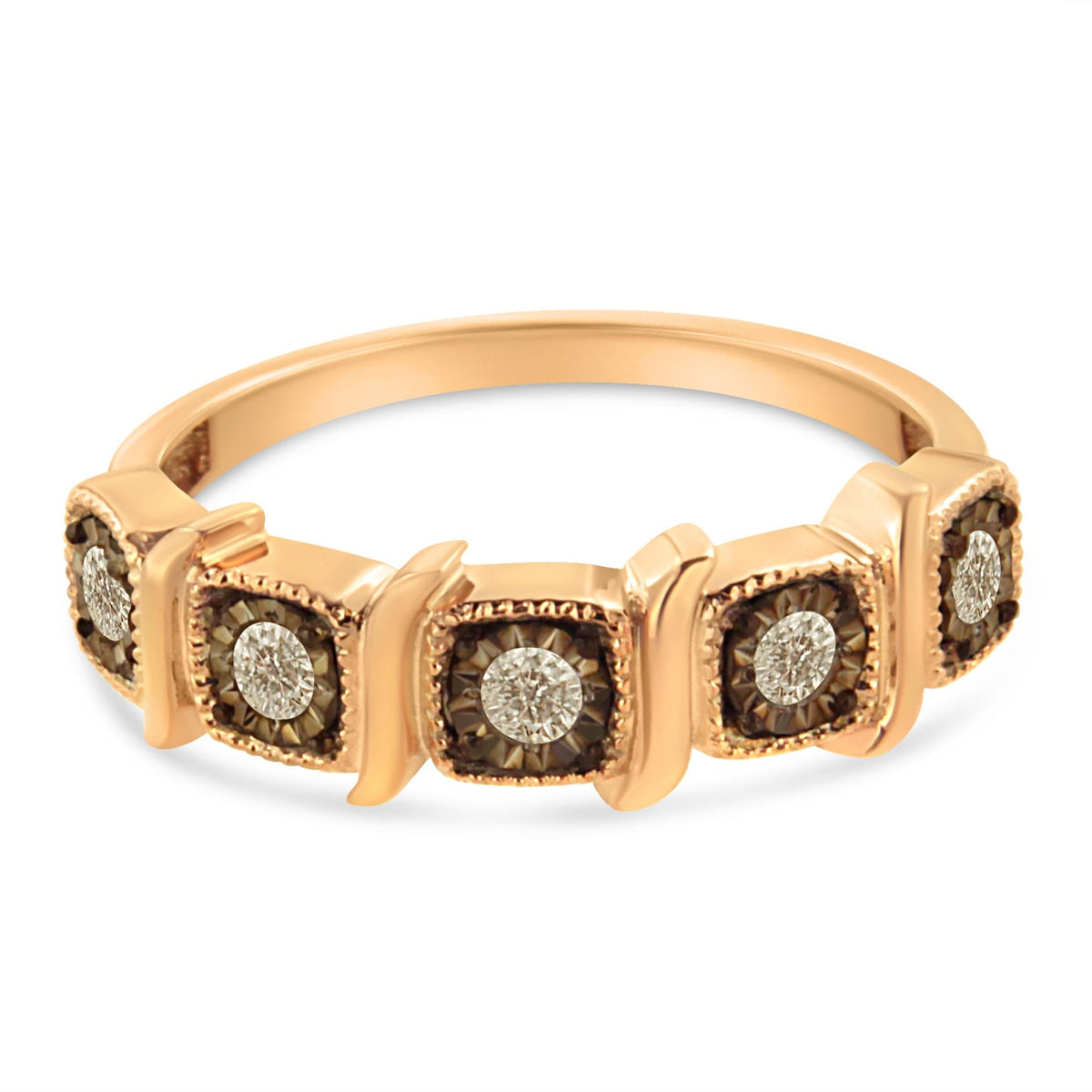 10K Rose Gold Flashed .925 Sterling Silver Miracle-Set 1/4 Cttw Diamond 5-Stone Band Ring  (J-K Color, I1-I2 Clarity) - JackiEaslick