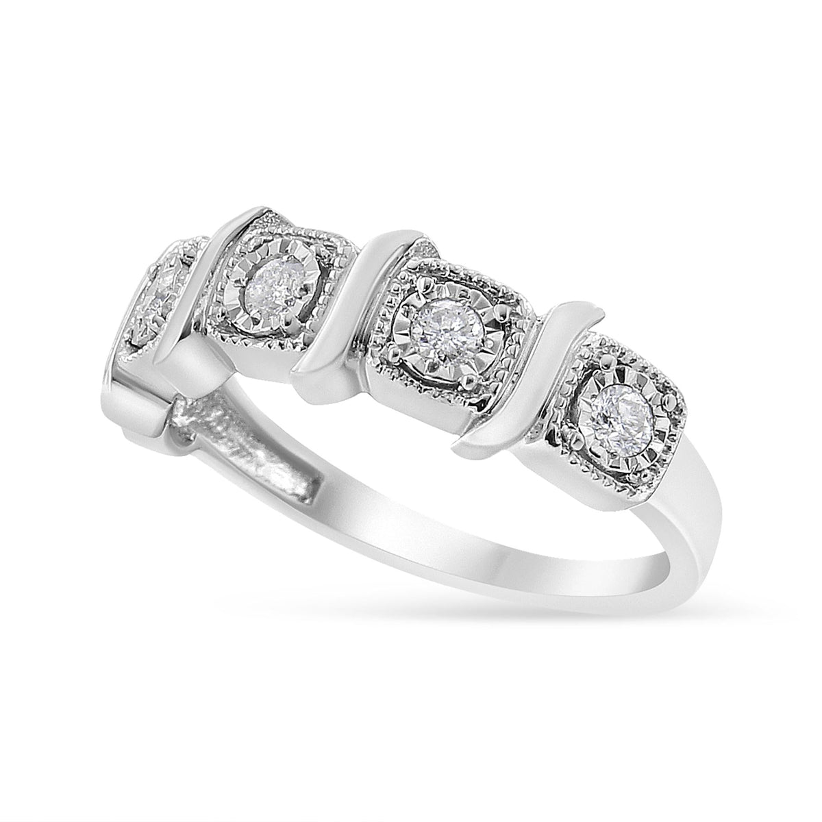 .925 Sterling Silver 1/4 Cttw Miracle Set Diamond 5-Stone Swirl Band Ring (I-J Color, I1-I2 Clarity) - JackiEaslick