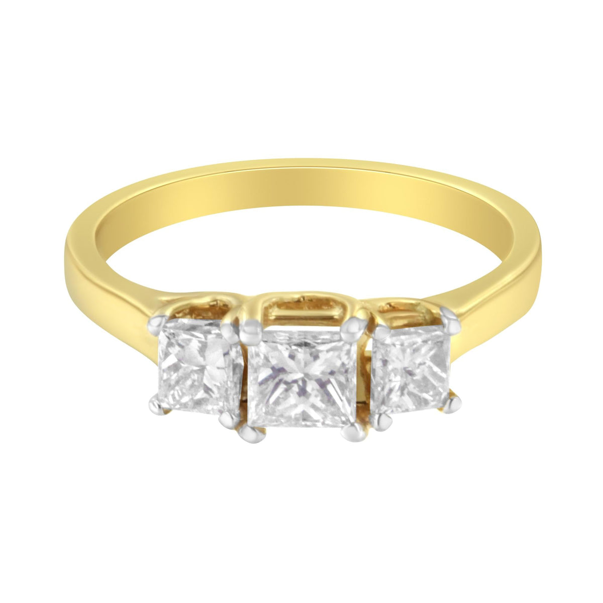 10K Yellow Gold Princess-Cut Diamond Three Stone Band Ring (1 Cttw, J-K Color, I1-I2 Clarity) - JackiEaslick