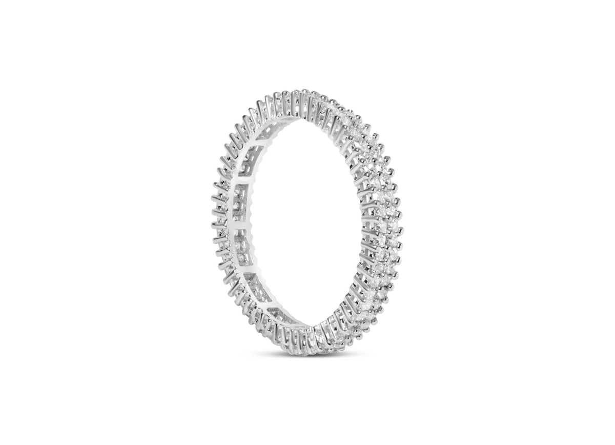 10K White Gold 1.0 Cttw Princess Cut Diamond Double Row Eternity Band Ring