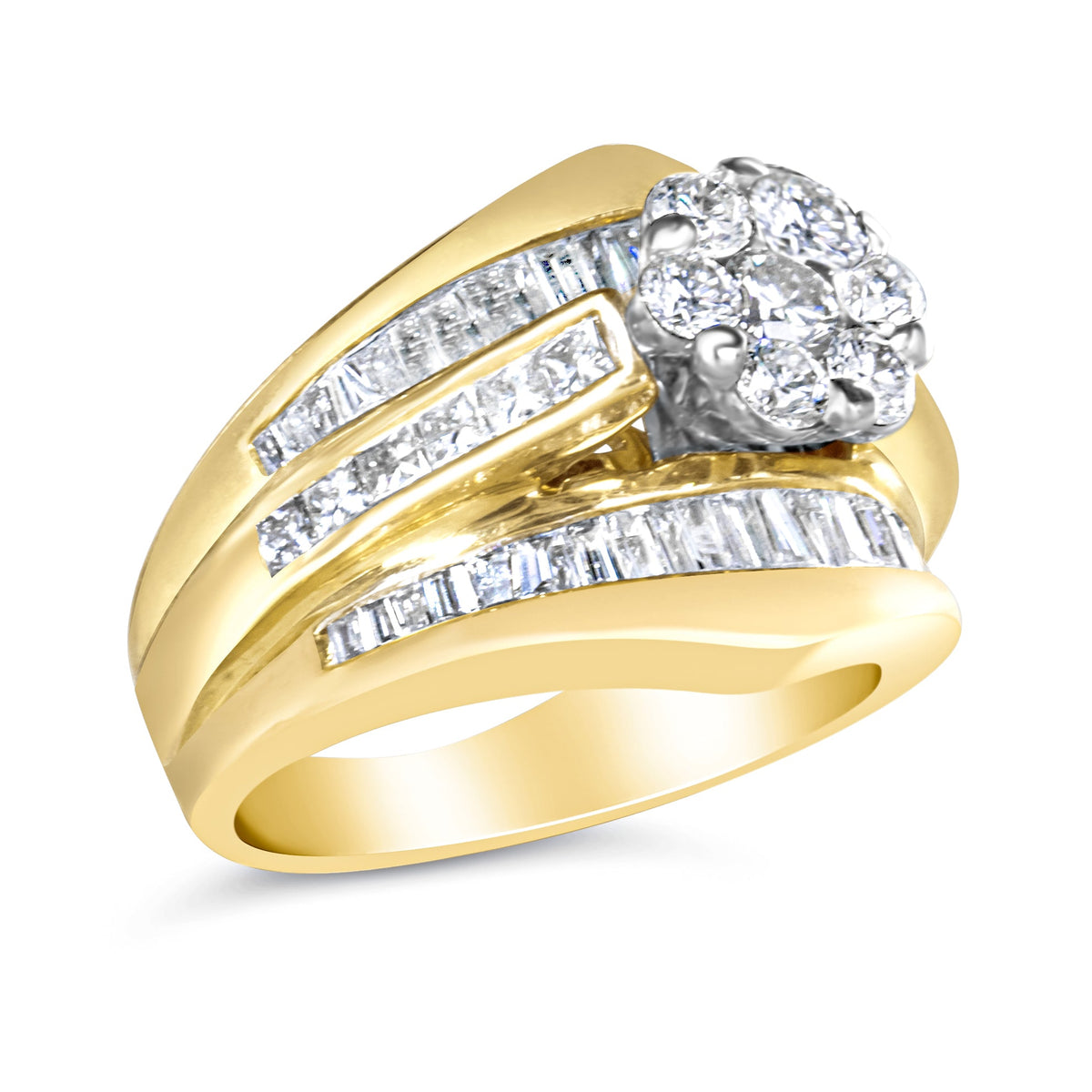 14K Yellow Gold 2-1/3 Cttw Diamond Cluster Channel Set Chevron Shaped Band Engagement Ring & Wedding Band Set (H-I Color, SI1-SI2 Clarity)- - JackiEaslick