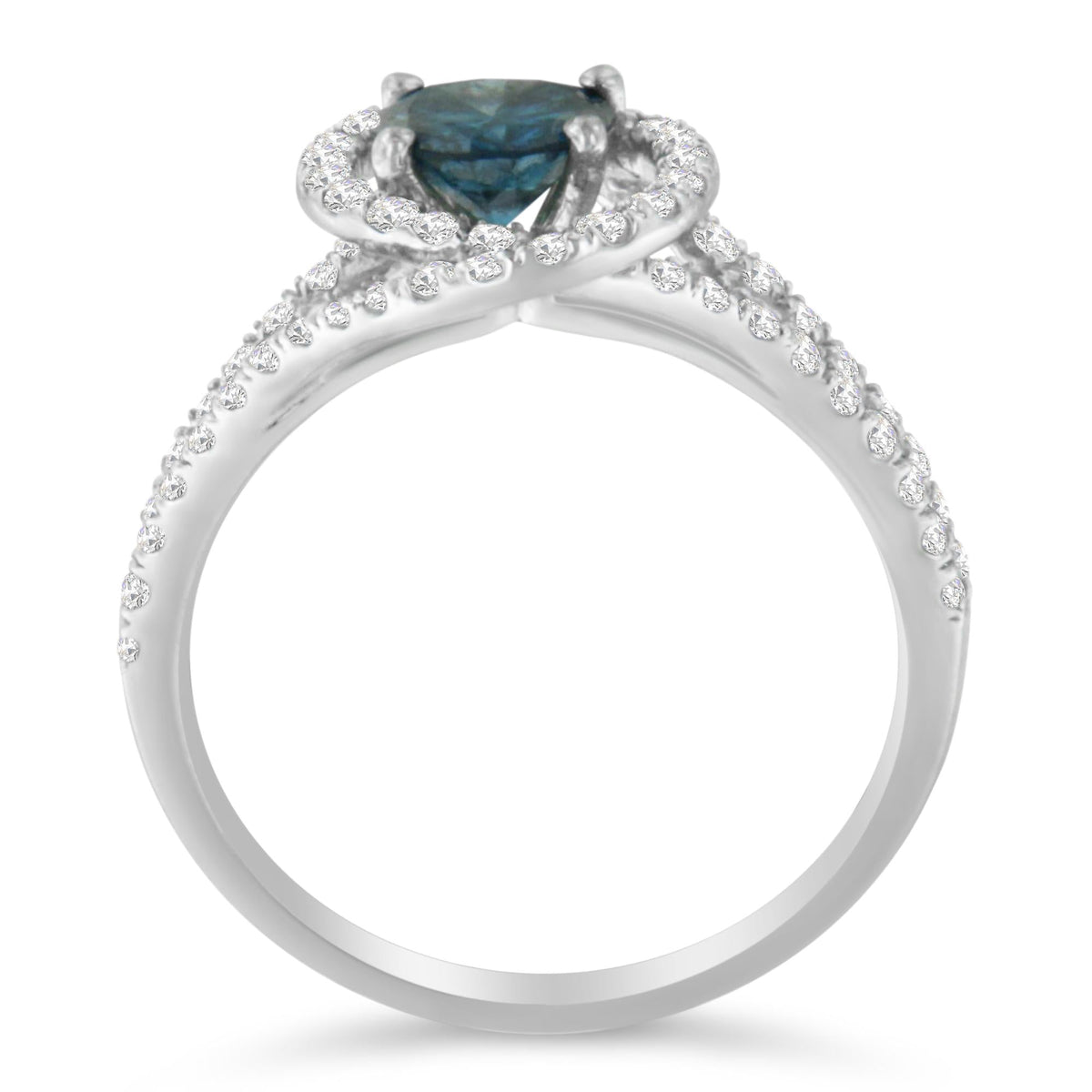 14K White Gold 1-1/3 Cttw White & Blue Diamond Interweaving Double Halo Cocktail Statement Ring (G-H and Fancy Blue Color, SI2-I1 Clarity) - JackiEaslick