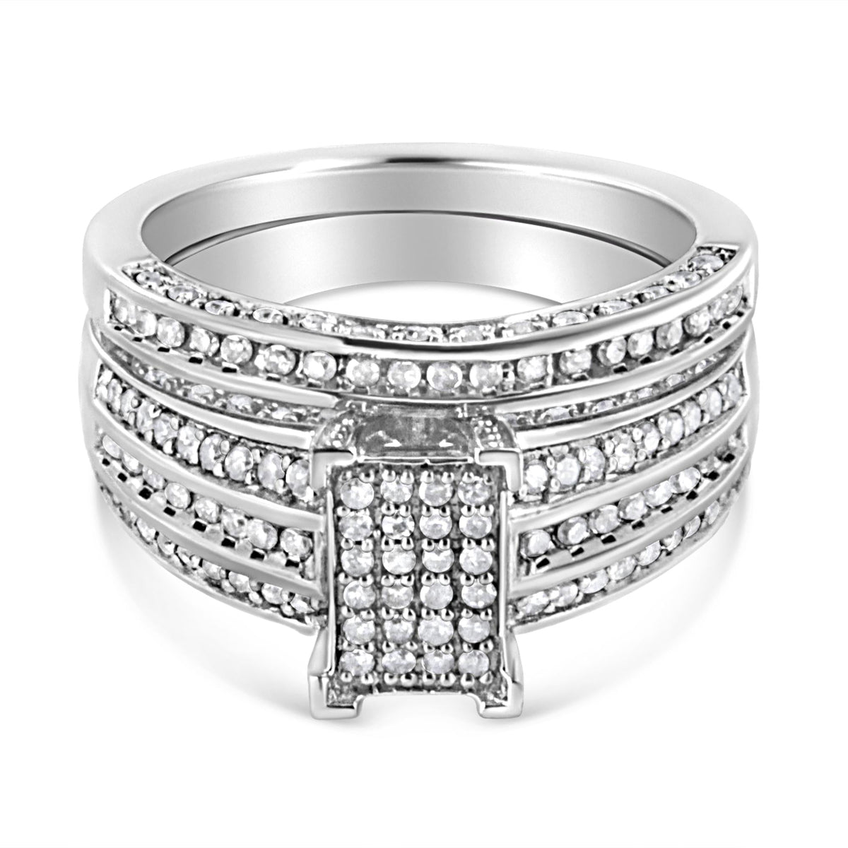 .925 Sterling Silver 3/4 Cttw Prong Set Round Diamond Composite Engagement Ring and Band Set (I-J Color, I3 Clarity) - JackiEaslick