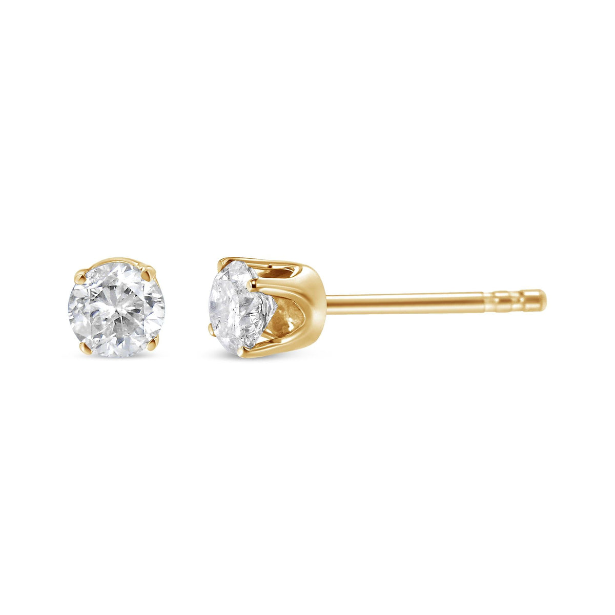 AGS Certified 14k Yellow Gold 3/8 cttw 4-Prong Set Brilliant Round-Cut Solitaire Diamond Push Back Stud Earrings (Q-R Color, SI2-I1 Clarity)