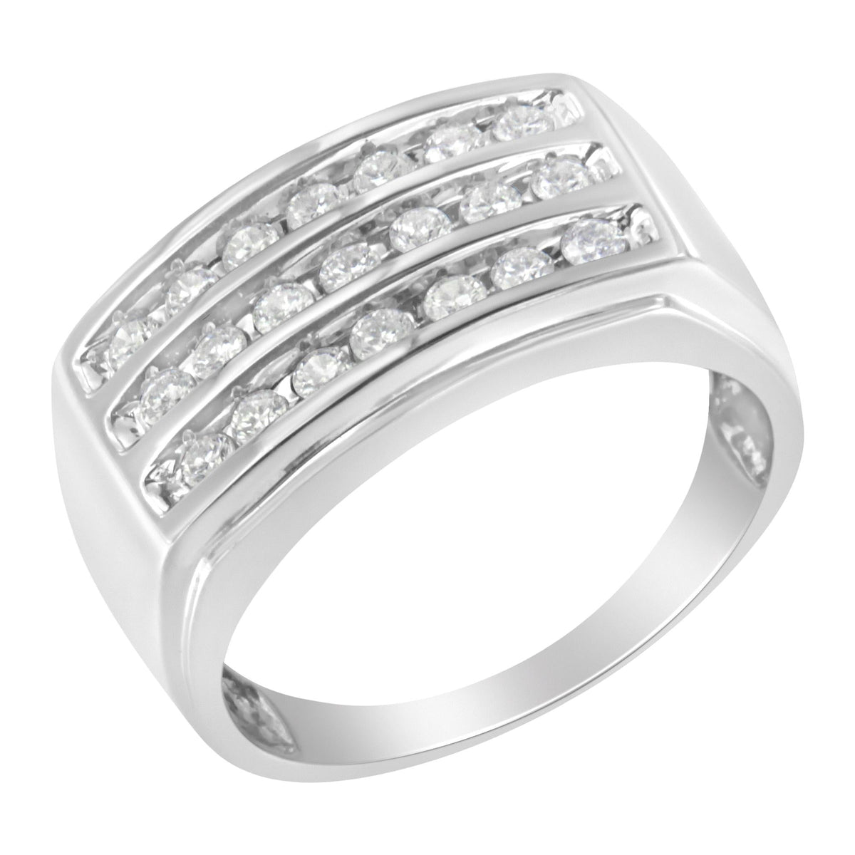 14K White Gold Men's Diamond Channel Set Band Ring (1 cttw, H-I Color, SI2-I1 Clarity) - JackiEaslick
