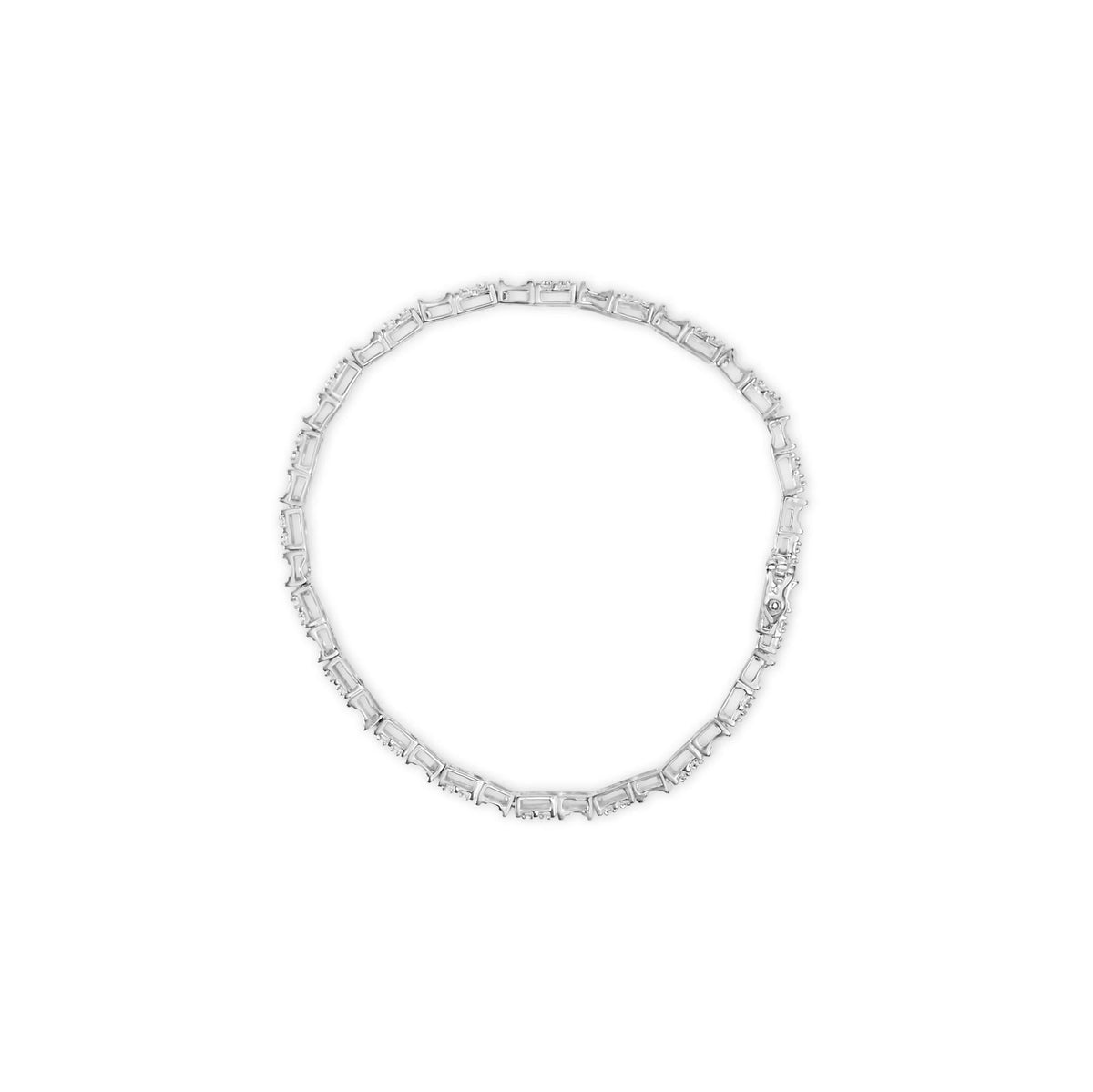 10K White Gold 1/2 Cttw Round and Channel Set Baguette Diamond Alternating Link 7" Bracelet (H-I Color, I2-I3 Clarity)