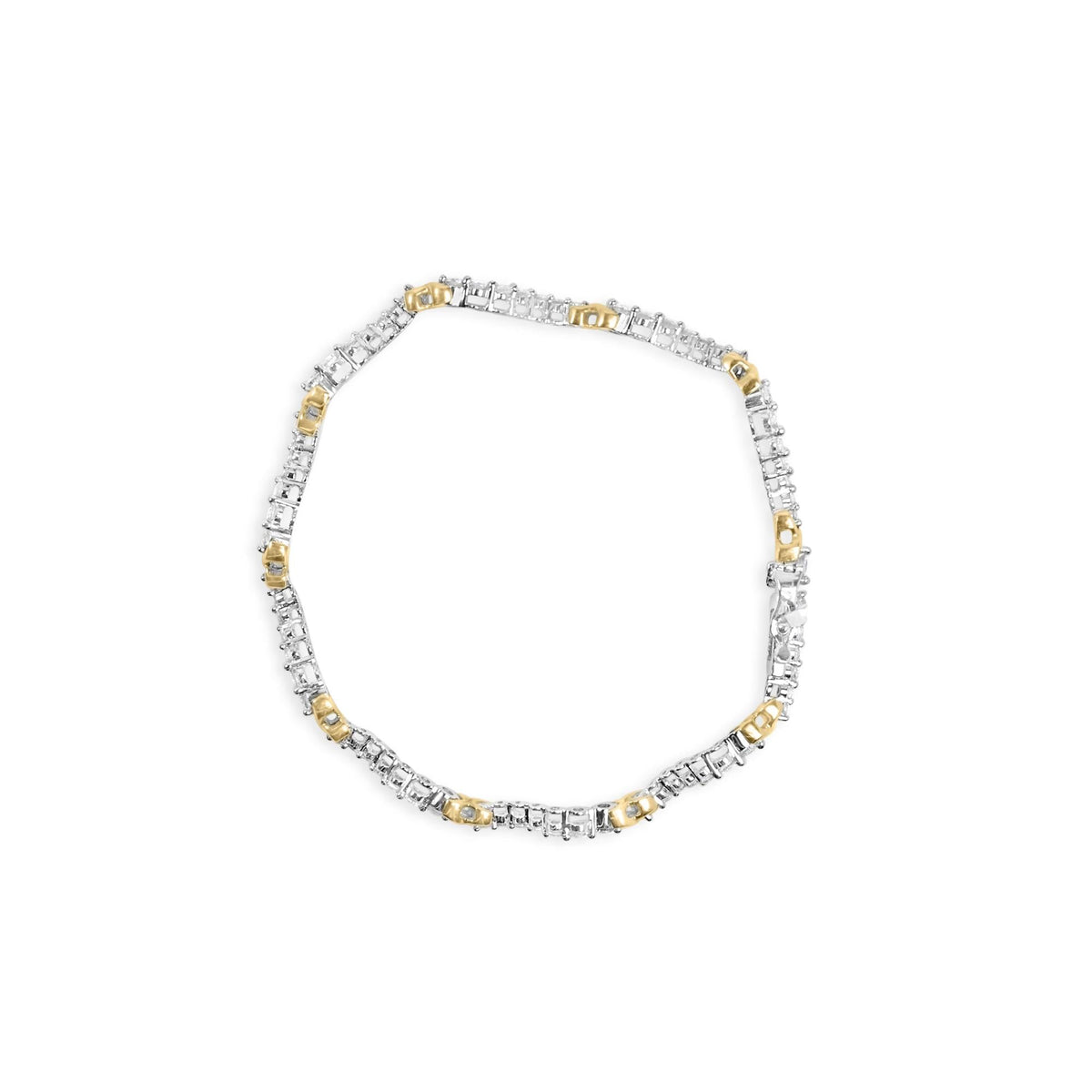 10K Two-Tone 2.00 Cttw Diamond "X" and Wave Link Bracelet (H-I Color, I1-I2 Clarity) - 7" Inches