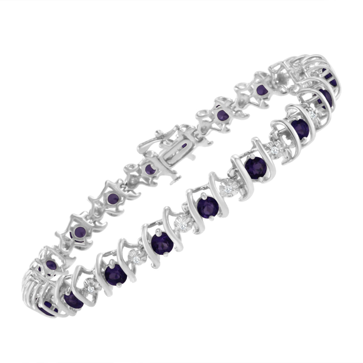 .925 Sterling Silver Lab-Grown Birthstone and 1/6 Cttw Round Diamond Tennis Bracelet (H-I Color, I1-I2 Clarity) - JackiEaslick