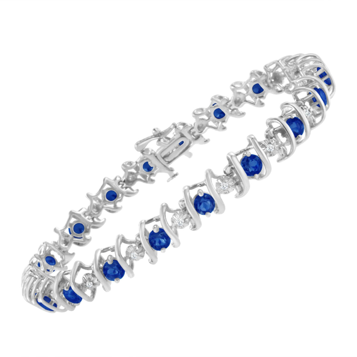 .925 Sterling Silver Lab-Grown Birthstone and 1/6 Cttw Round Diamond Tennis Bracelet (H-I Color, I1-I2 Clarity) - JackiEaslick
