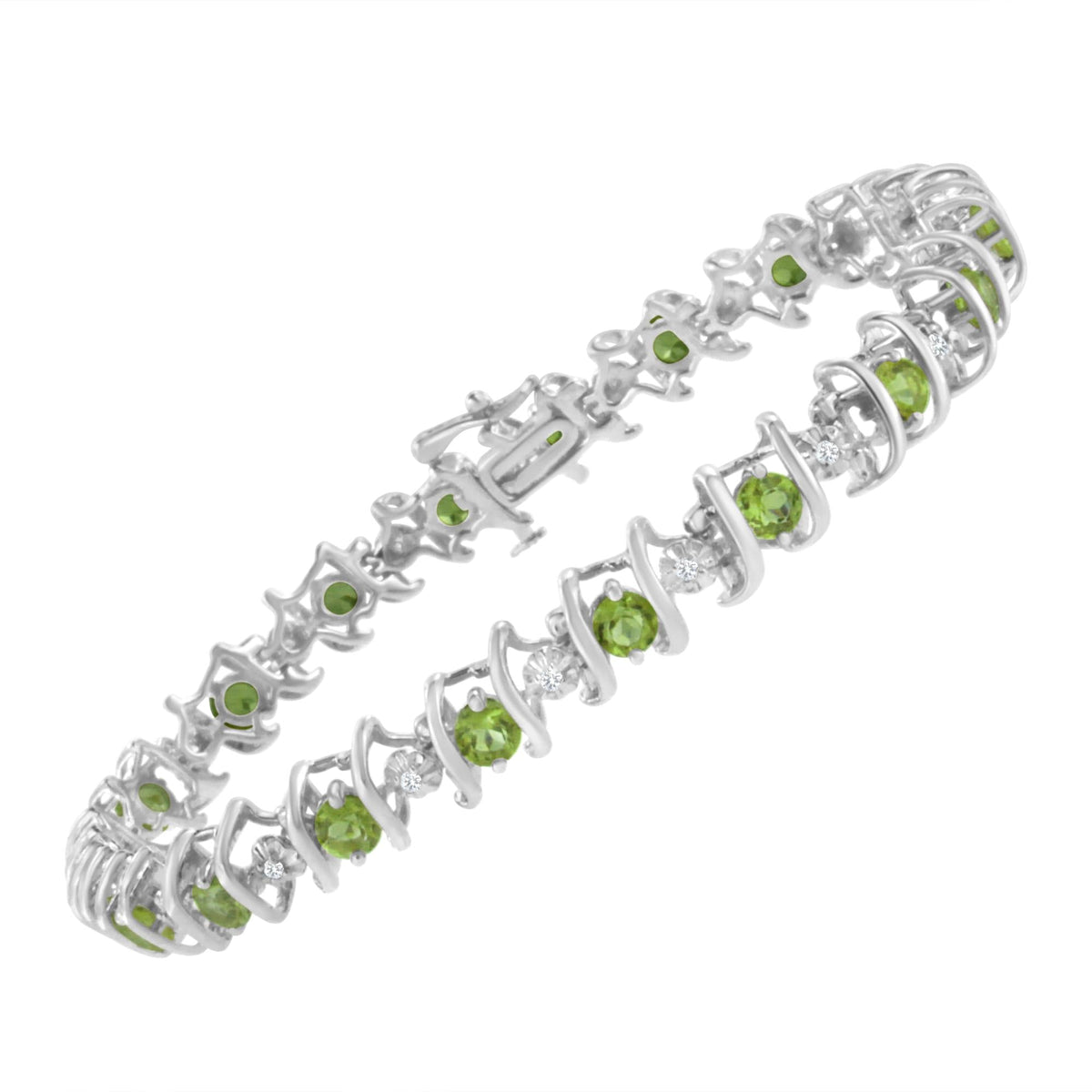 .925 Sterling Silver Lab-Grown Birthstone and 1/6 Cttw Round Diamond Tennis Bracelet (H-I Color, I1-I2 Clarity) - JackiEaslick