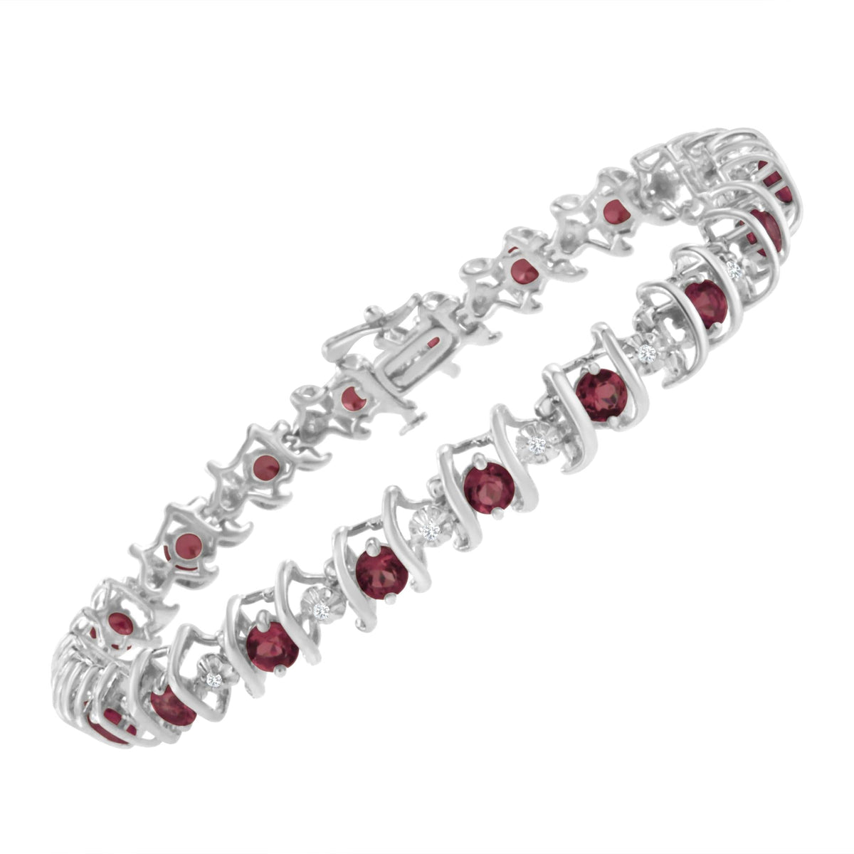.925 Sterling Silver Lab-Grown Birthstone and 1/6 Cttw Round Diamond Tennis Bracelet (H-I Color, I1-I2 Clarity) - JackiEaslick