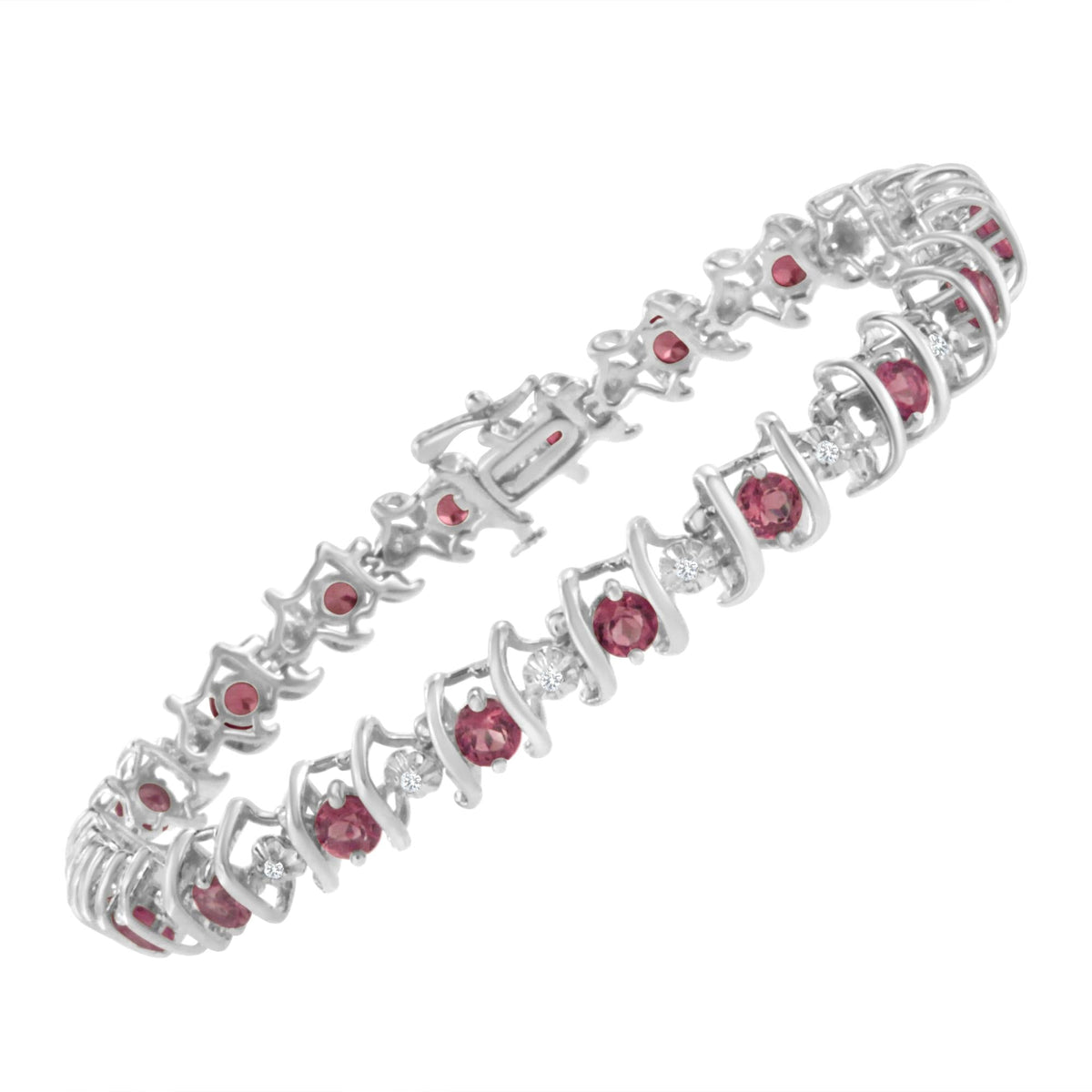 .925 Sterling Silver Lab-Grown Birthstone and 1/6 Cttw Round Diamond Tennis Bracelet (H-I Color, I1-I2 Clarity) - JackiEaslick