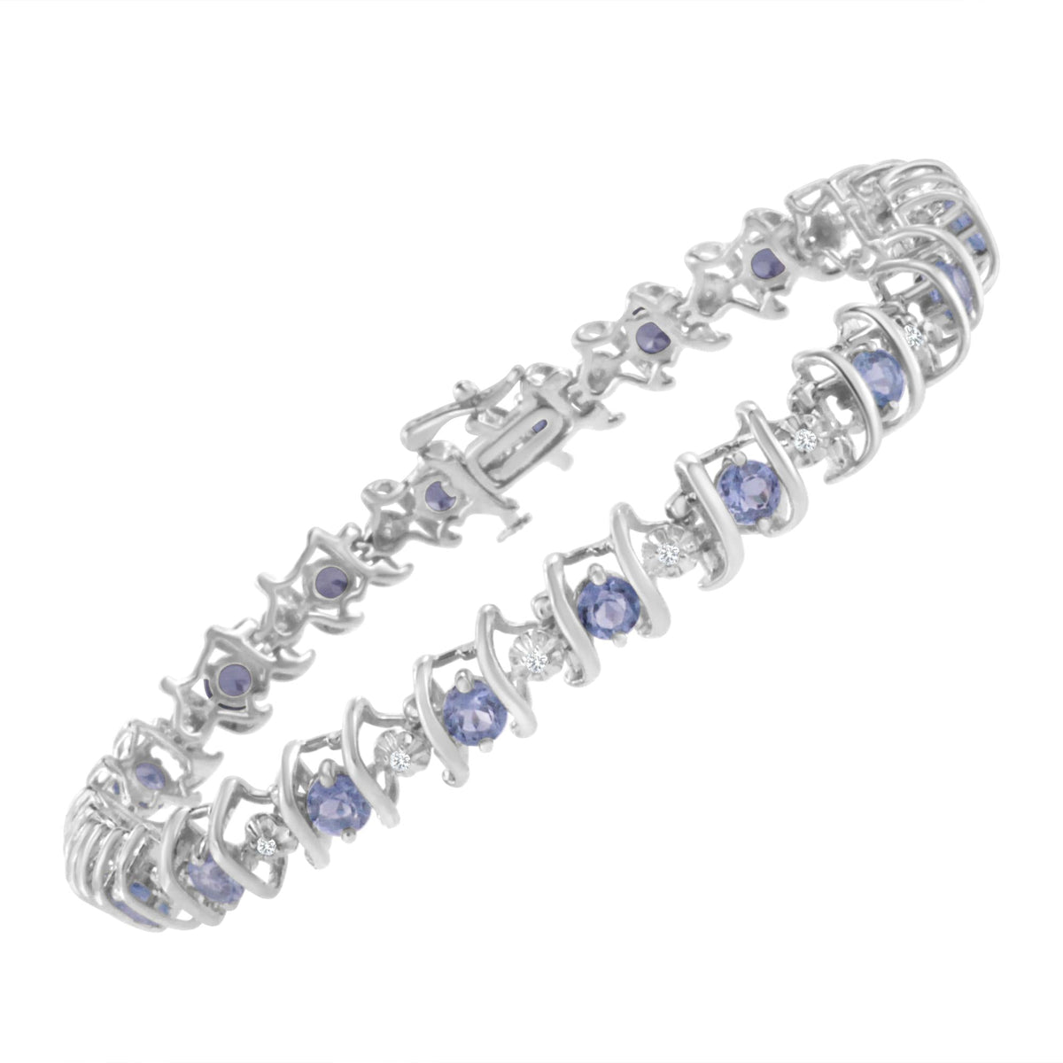 .925 Sterling Silver Lab-Grown Birthstone and 1/6 Cttw Round Diamond Tennis Bracelet (H-I Color, I1-I2 Clarity) - JackiEaslick