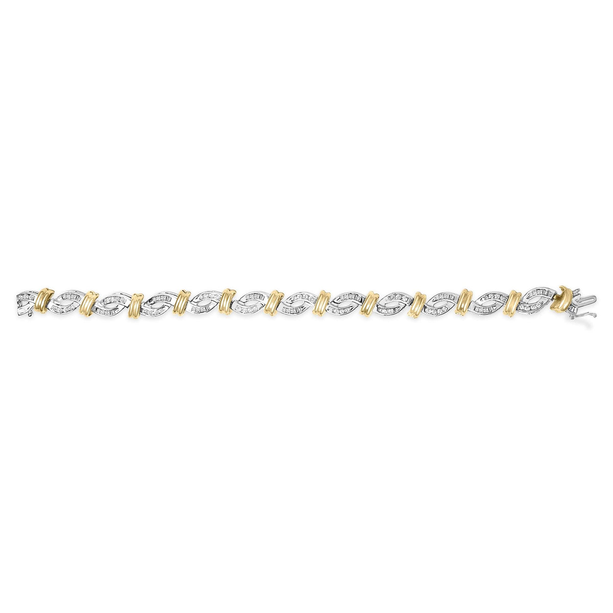 14k Two Toned Gold 2.00 Cttw Diamond Bypass and Swirl Link Bracelet (H-I Color, SI1-SI2 Clarity) - 7" Inches
