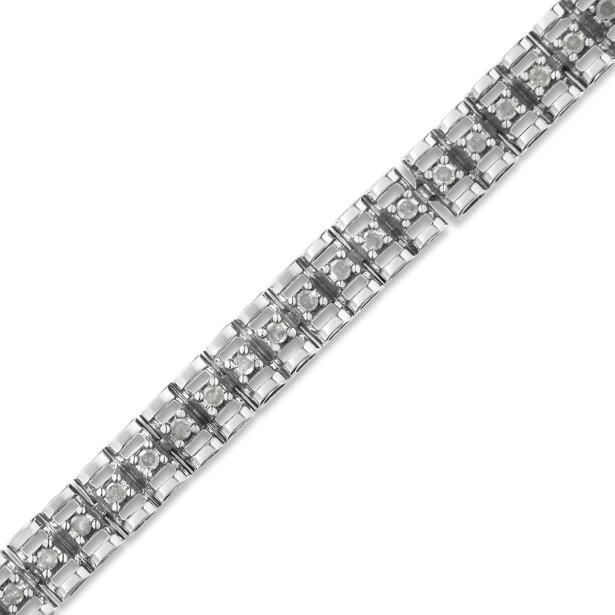 .925 Sterling Silver Diamond Double-Link 7" Tennis Bracelet (I-J Color, I3 Clarity)