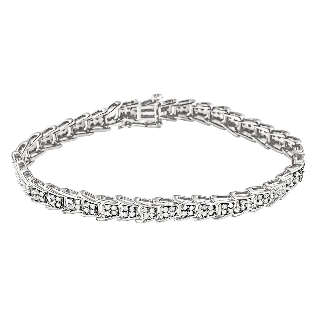 10k White Gold 2 cttw Diamond Fan-Shaped Link Tennis Bracelet (I-J Clarity, I3 Color) - Size 7.25" - JackiEaslick