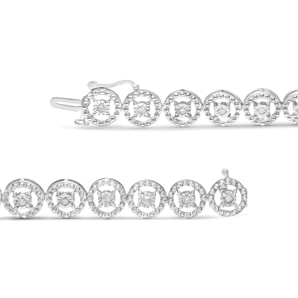 .925 Sterling Silver 1/2 Cttw Diamond Nested Circle Miracle Set Open Wheel 7.25" Fashion Link Bracelet (I-J Color, I3 Clarity) - JackiEaslick