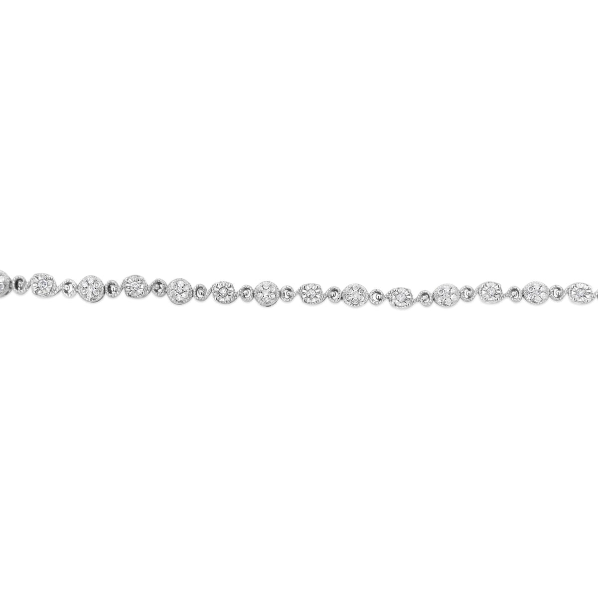 .925 Sterling Silver 1.0 Cttw Diamond Swirl Beaded Link Bracelet (I-J Color, I3-Promo Clarity) - 7.25" Inches - JackiEaslick