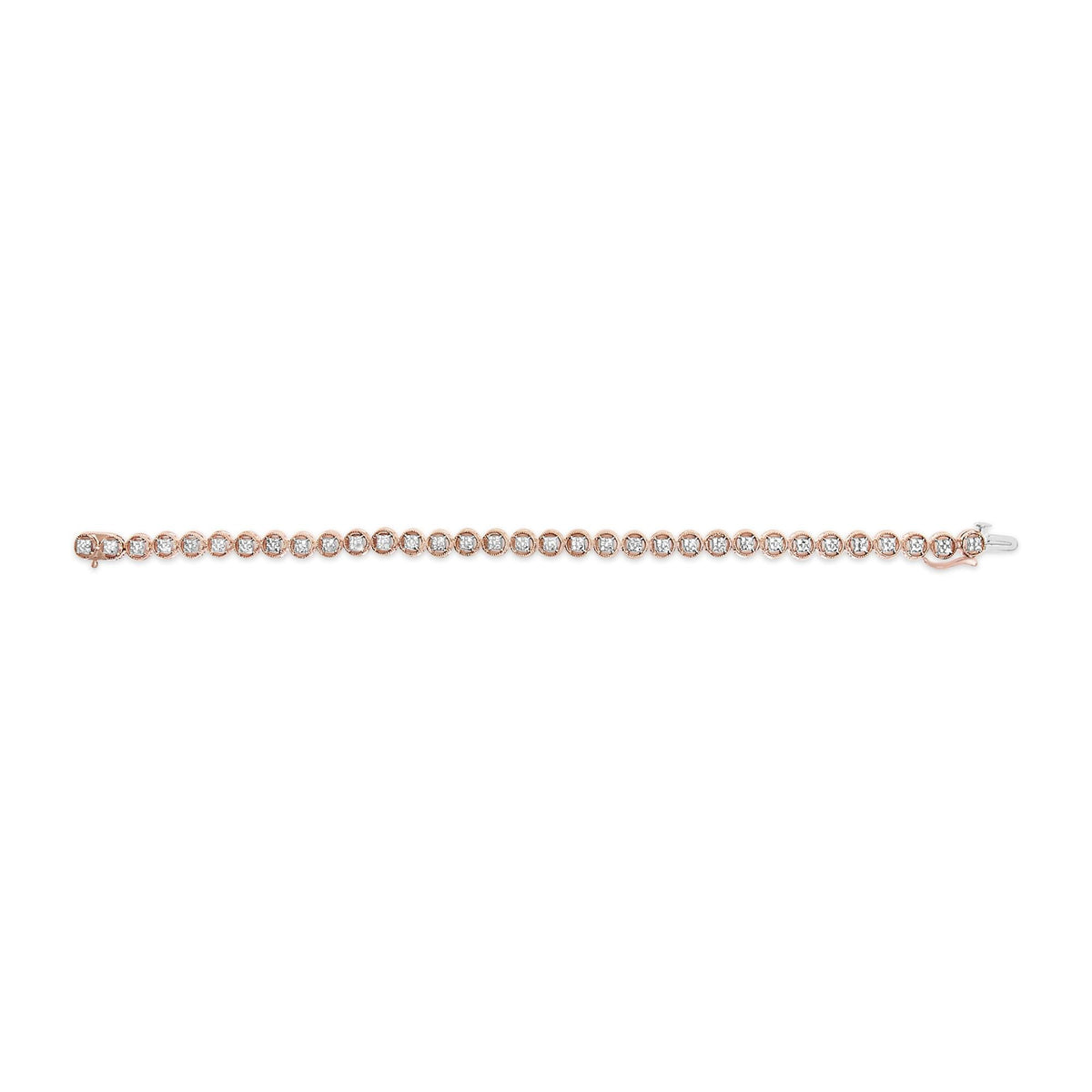.925 Sterling Silver 1/10 Cttw Diamond Open Circle Beaded Wheel Link Tennis Bracelet (I-J Color, I3 Clarity) - 7.25"