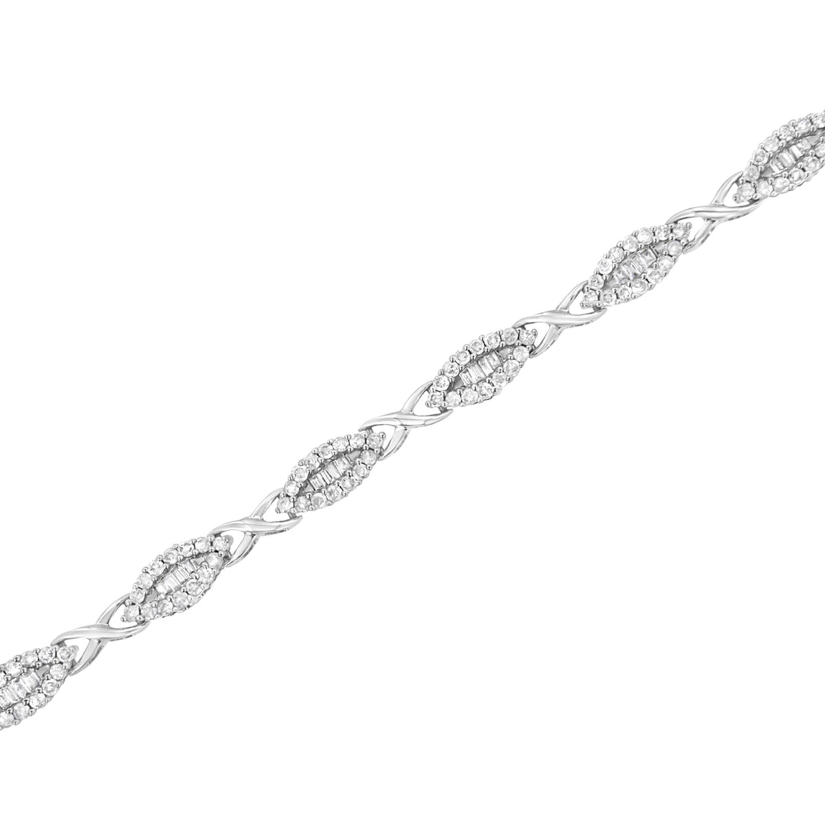 10k White Gold 2.0 Cttw Round and Baguette-Cut Diamond X-Link Tennis Bracelet (I-J Color, I2-I3 Clarity) - 7" - JackiEaslick