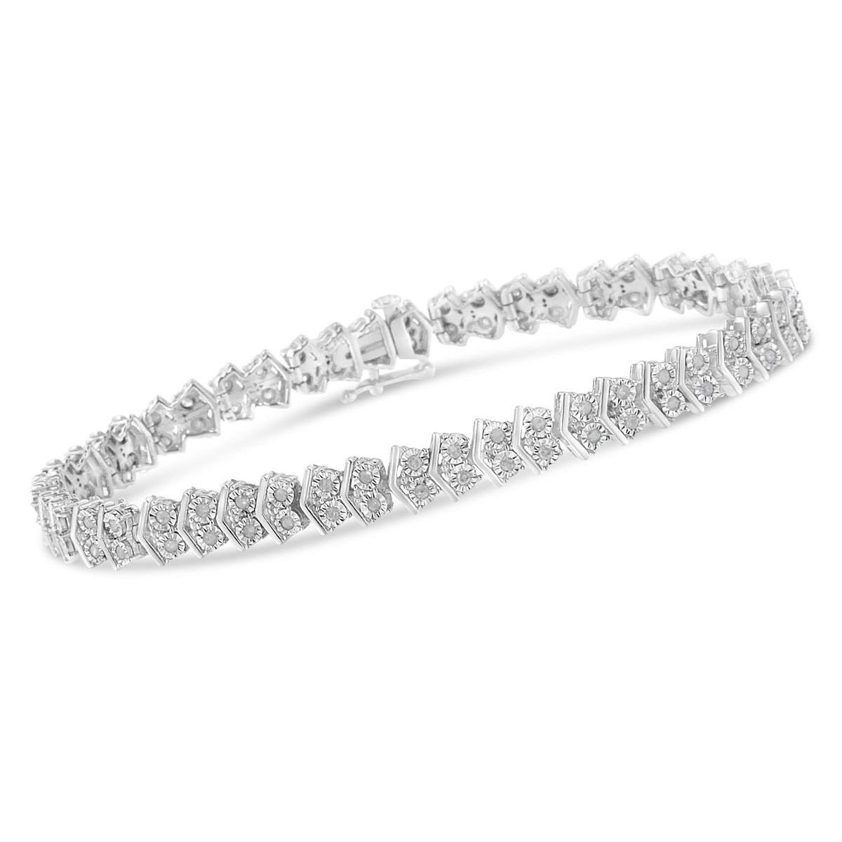 .925 Sterling Silver 1.0 Cttw Chevron 2 Stone Arrow Link Tennis Bracelet (I-J Color, I3 Clarity) - 7” - JackiEaslick