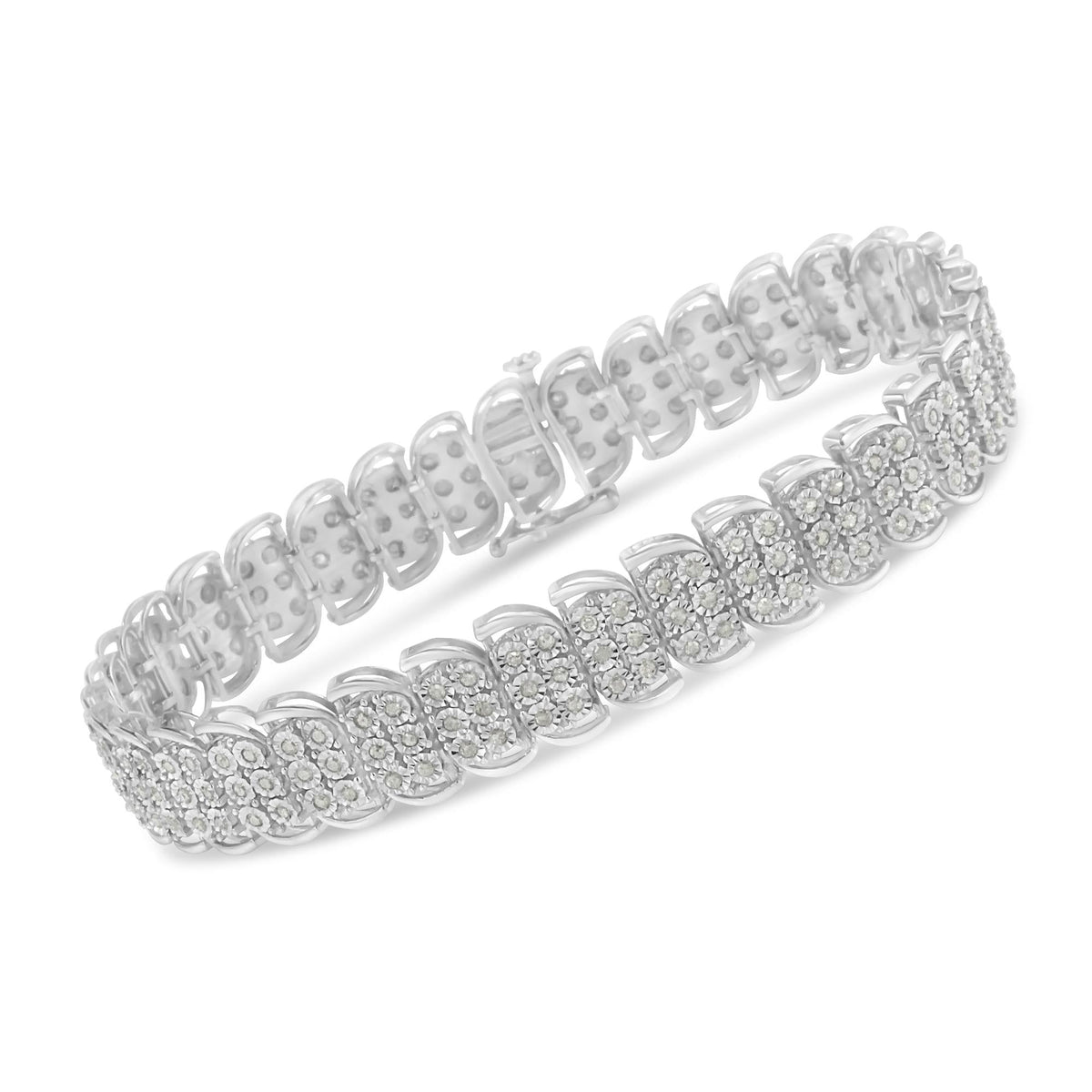 .925 Sterling-Silver 2.0 Cttw Miracle Set Diamond 3 Row S Curve Line Tennis Bracelet (I-J Color, I3 Clarity) -7.25" - JackiEaslick