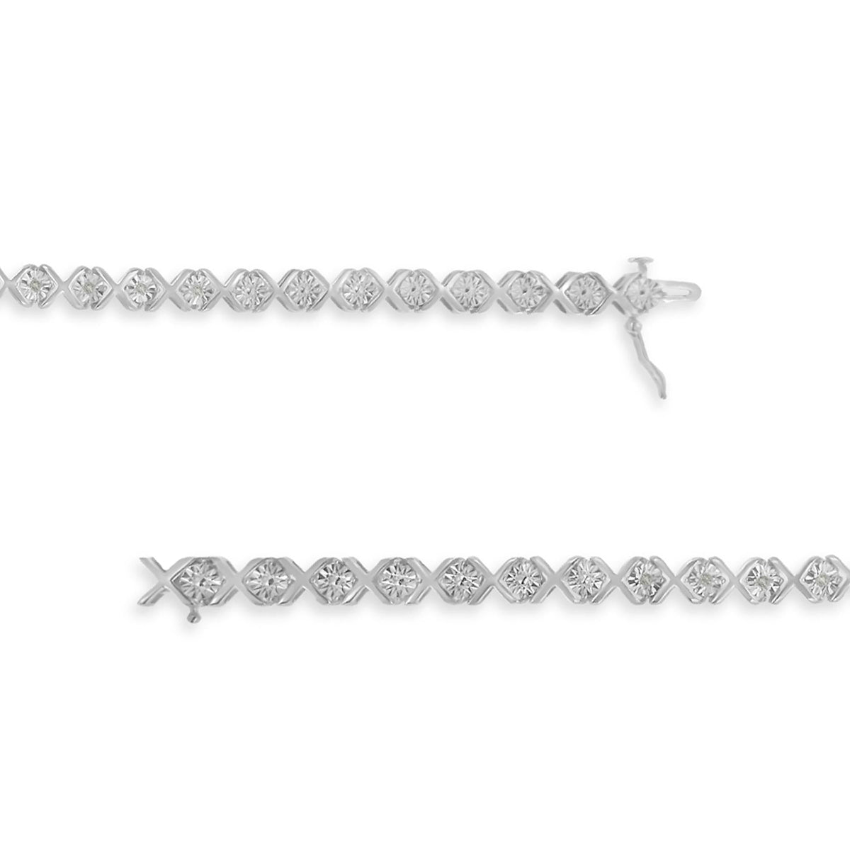 .925 Sterling Silver 1/10 cttw Miracle-Set Round-Cut Diamond "X" Link Tennis Bracelet (I-J color, I2-I3 clarity) - 7.25" - JackiEaslick