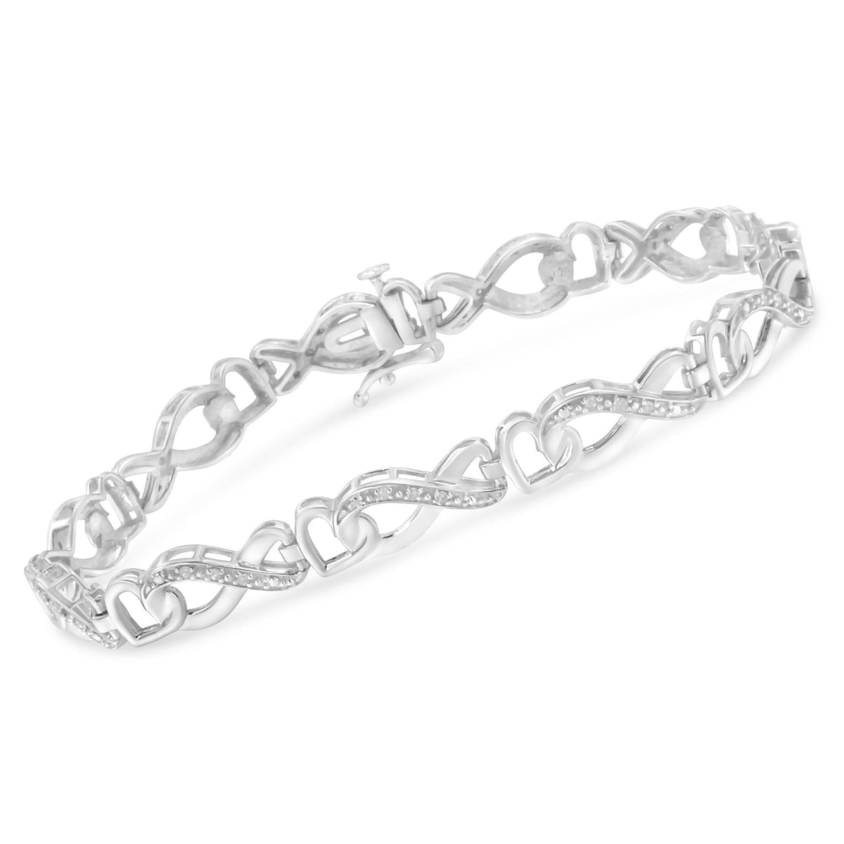 .925 Sterling Silver 1/5 Cttw Diamond 7” Infinity Heart Tennis Bracelet (H-I Color, I2-I3 Clarity) - JackiEaslick