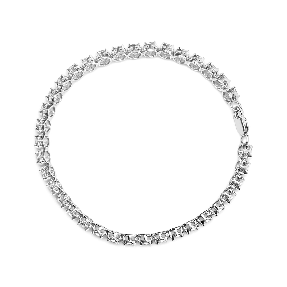 .925 Sterling Silver 1/10 Cttw Miracle Set Diamond and Bead Link 7.25" Tennis Bracelet (I-J Color, I2-I3 Clarity)