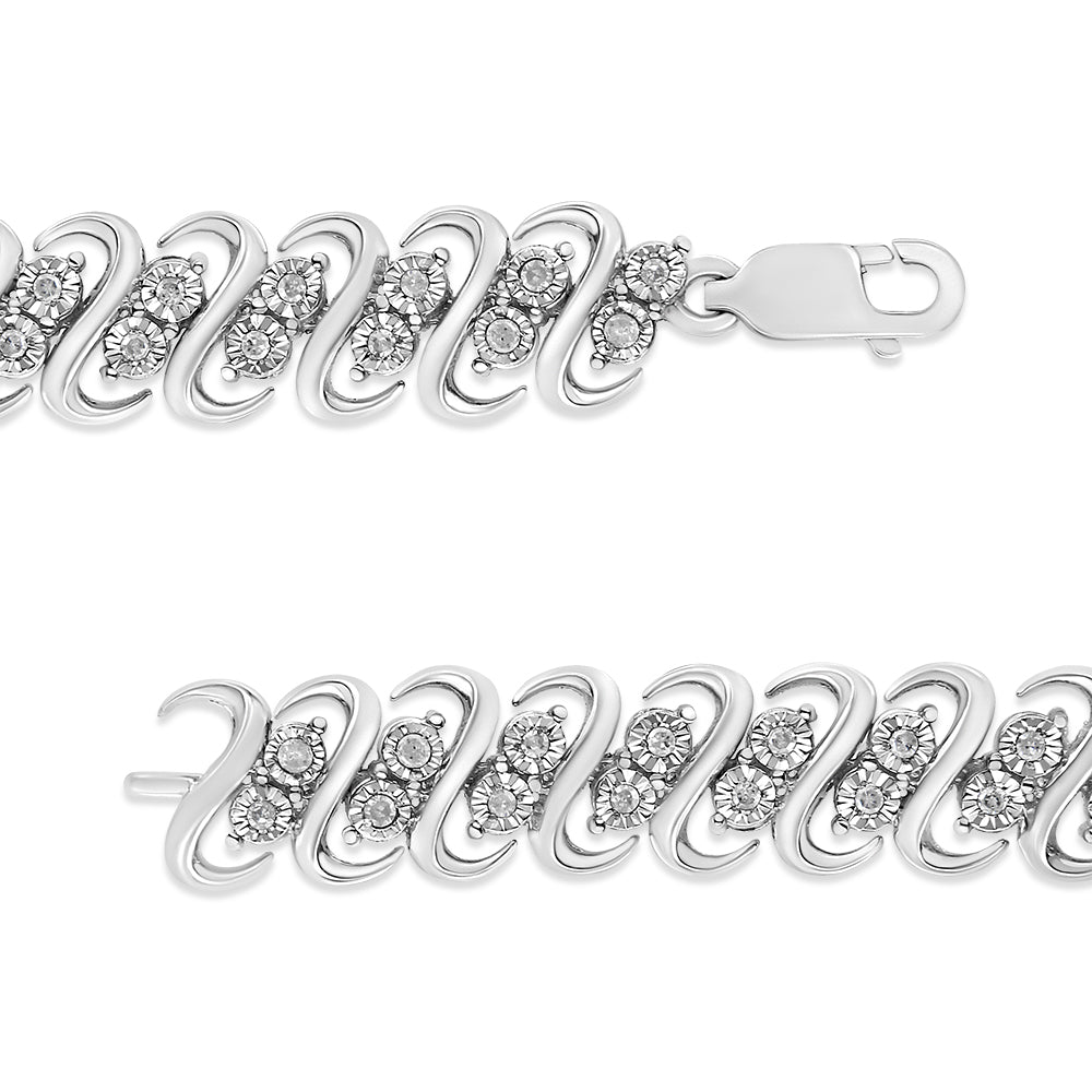 .925 Sterling Silver 1/2 Cttw Diamond Double Row S-Link Bracelet