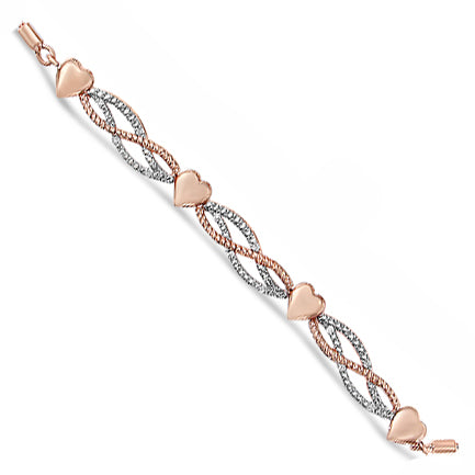 14K Rose Gold Plated .925 Sterling Silver Cttw Diamond Accent Layered Infinity Link and Heart Adjustable 4”-10” Adjustable Bolo Bracelet (I-J Color, I3 Clarity) - JackiEaslick