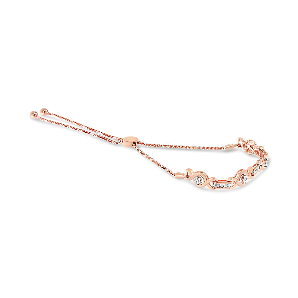 .925 Sterling Silver Channel Set Diamond Accent Twist 4”-10” Adjustable Bolo Bracelet (I-J Color, I3 Clarity) - JackiEaslick