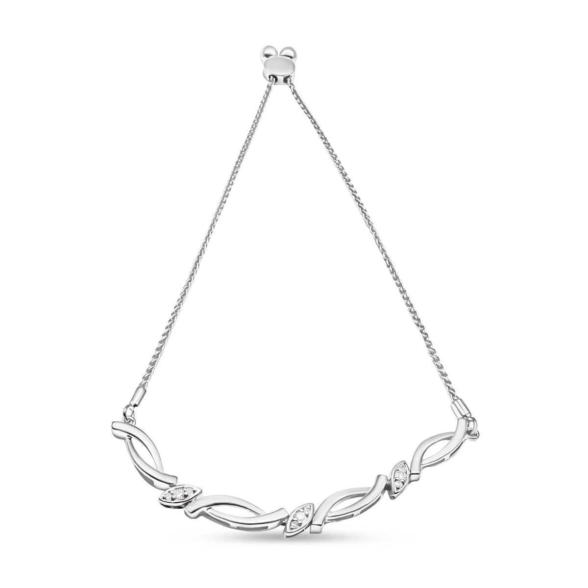 .925 Sterling Silver Diamond Accent Alternating Swirl link Bolo Bracelet (I-J Color, I2-I3 Clarity) - 6" to 9" Adjustable - JackiEaslick