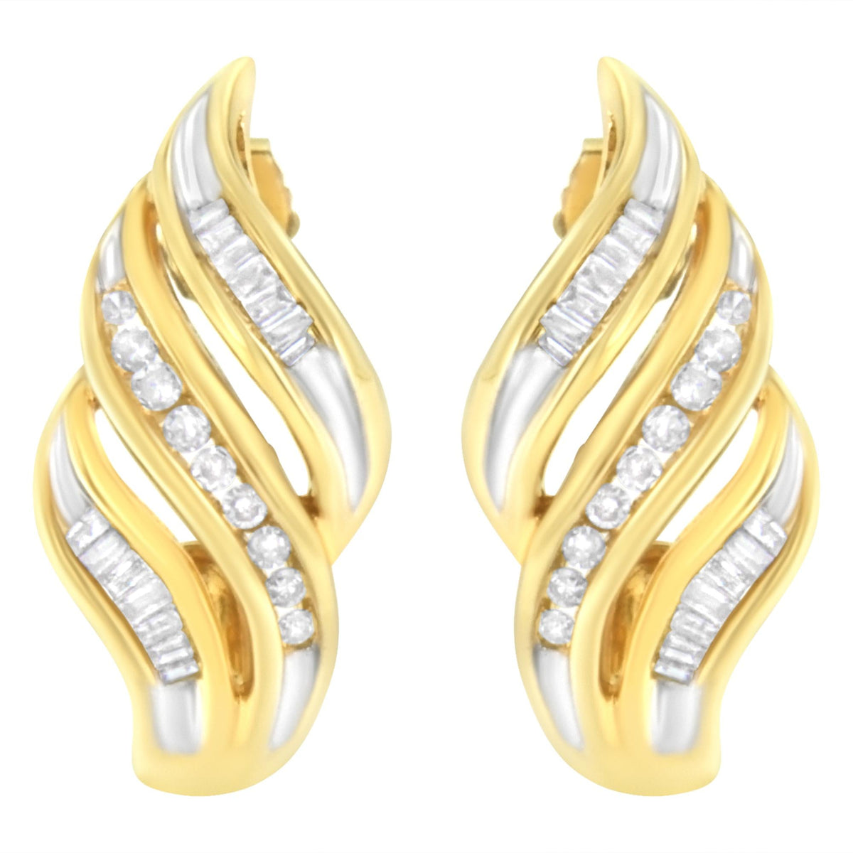 10K Yellow Gold 1/2ct TW Diamond Spiral Drop and Dangle Earrings (J-K Clarity, I1-I2 Color)