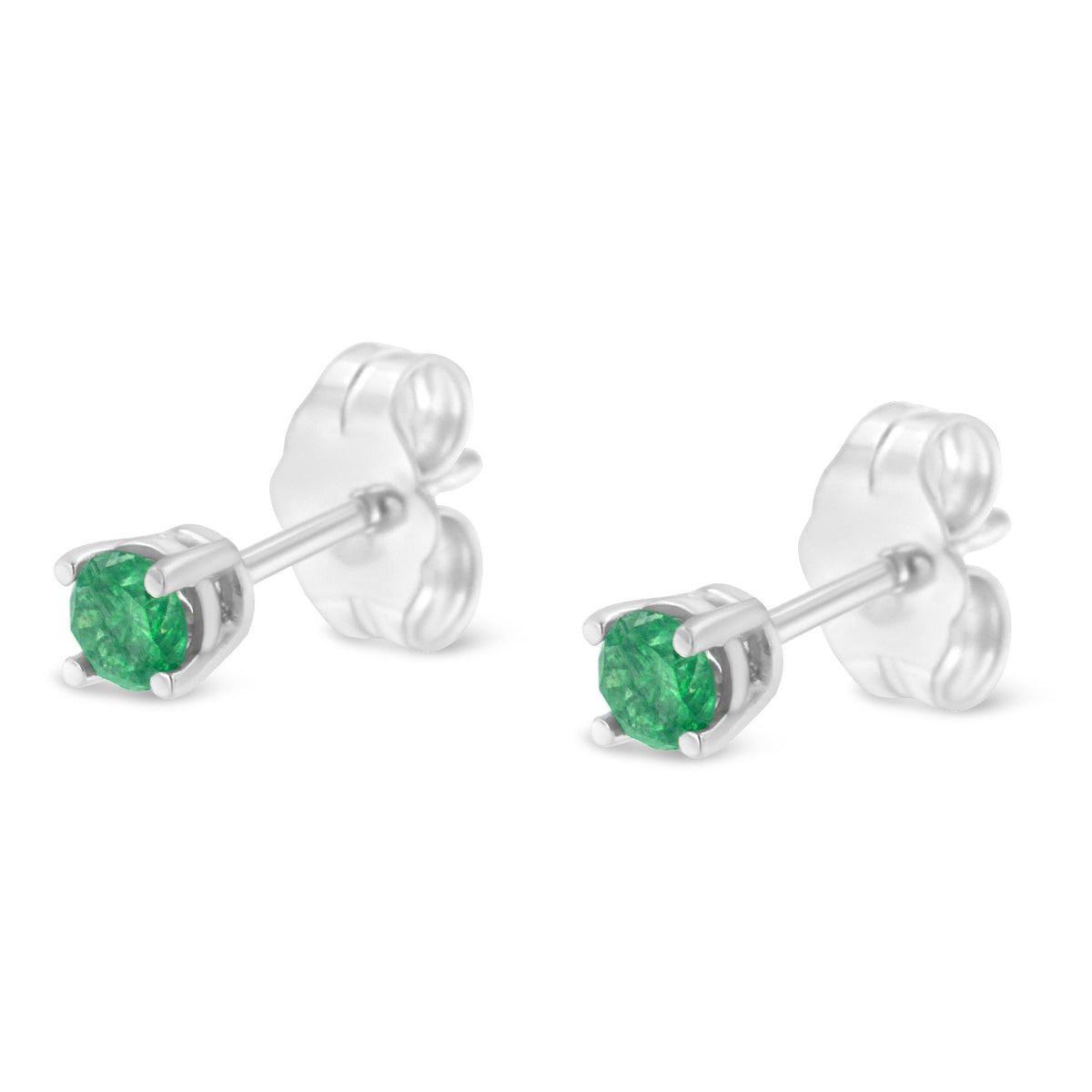 .925 Sterling Silver 1/4 Cttw Round Brilliant-Cut Green Diamond Classic 4-Prong Stud Earrings (Fancy Color-Enhanced, I2-I3 Clarity) - JackiEaslick