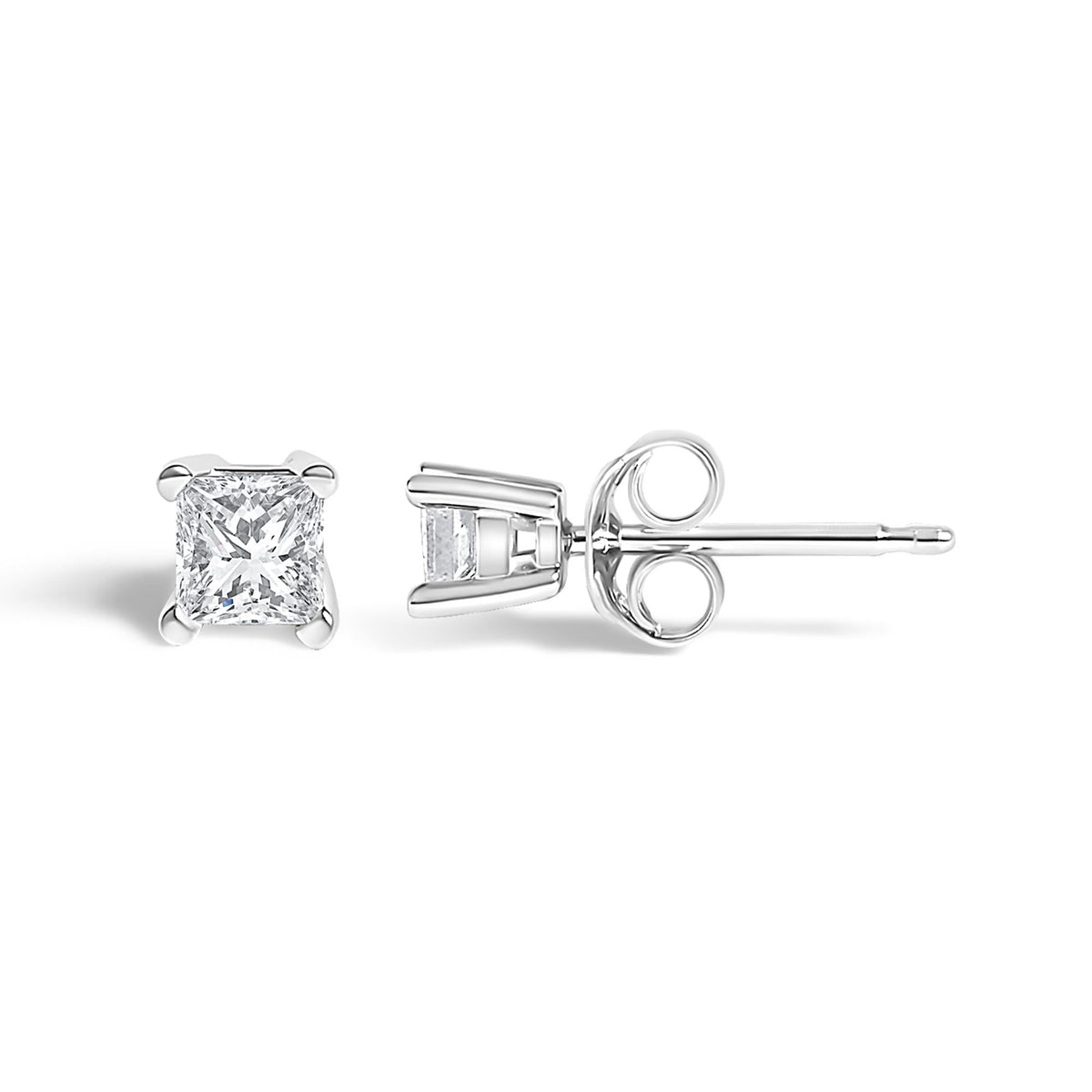 .925 Sterling Silver 1/4 Cttw Princess-Cut Diamond Solitaire Stud Earrings (H-I Color, I1-I2 Clarity)