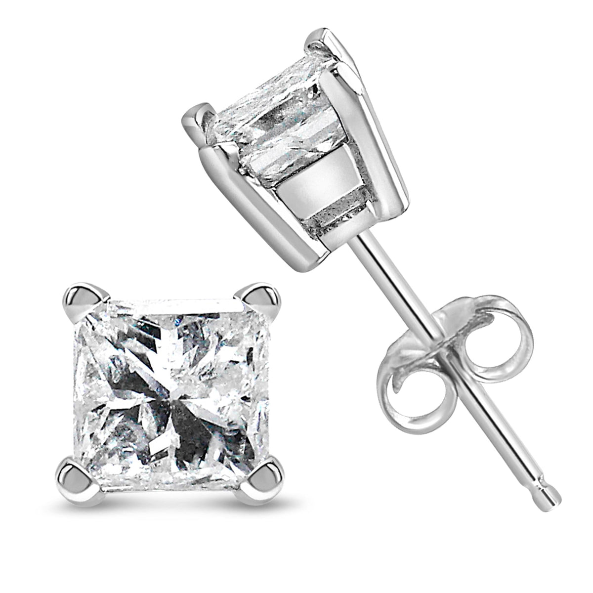 14K White Gold 1/10 Cttw Princess-cut Diamond Solitaire Stud Earrings (H-I Color, I1-I2 Clarity)